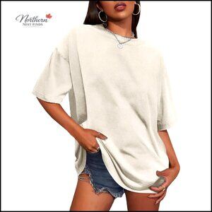 Oversized Vintage Washed Tee, 100% Cotton, Loose Fit Short Sleeve Top